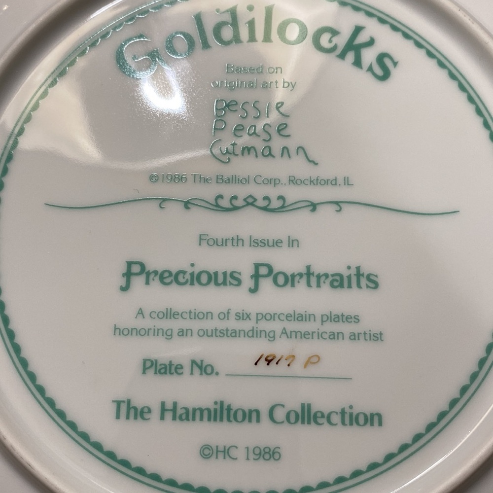 Vintage 1986 “Goldilocks” Plate with Blonde Girl Portrait! - Picture 3 of 3